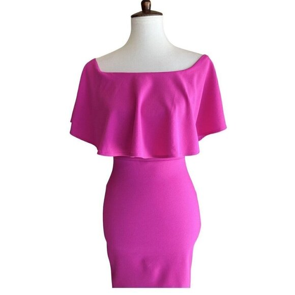 Soprano Womens Pink Ruffle Off-the-Shoulder Bodycon Dress Size S - Picture 12 of 13